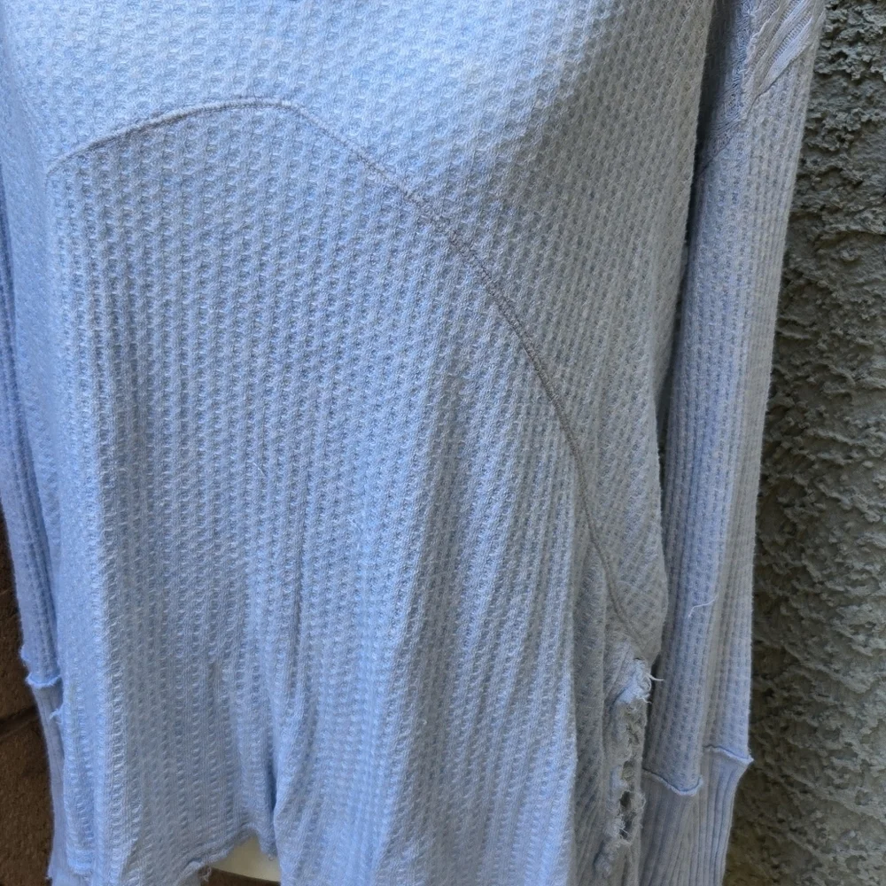 Free People Raw Hem Baby Blue Flowy Long Sleeve Thermal Top